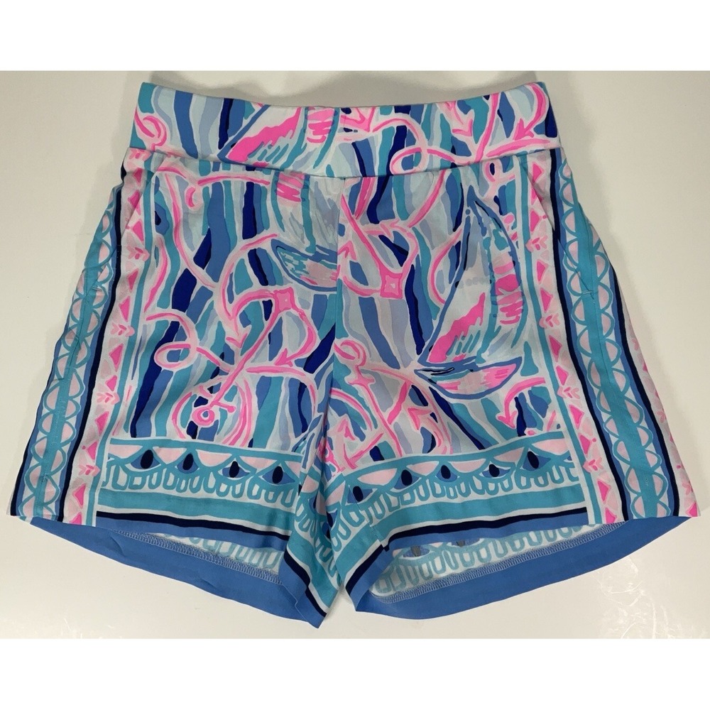 NWT Women's Lilly Pulitzer Neilah Reel Nauti Engineered Shorts‎ Skim Blue XXS